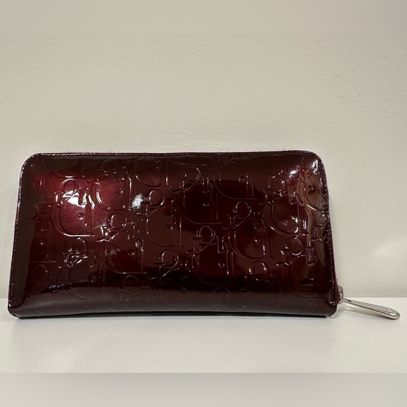 Dior 2009 Bordeaux Patent Leather Trotter Long Zip Wallet Zippy AUTH - Picture 1 of 16